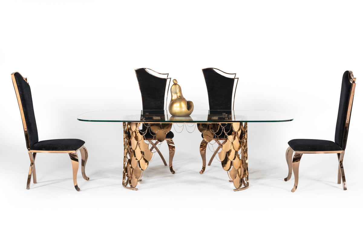 Bonnie Transitional Black Velvet & Rosegold Dining Chair (Set of 2)
