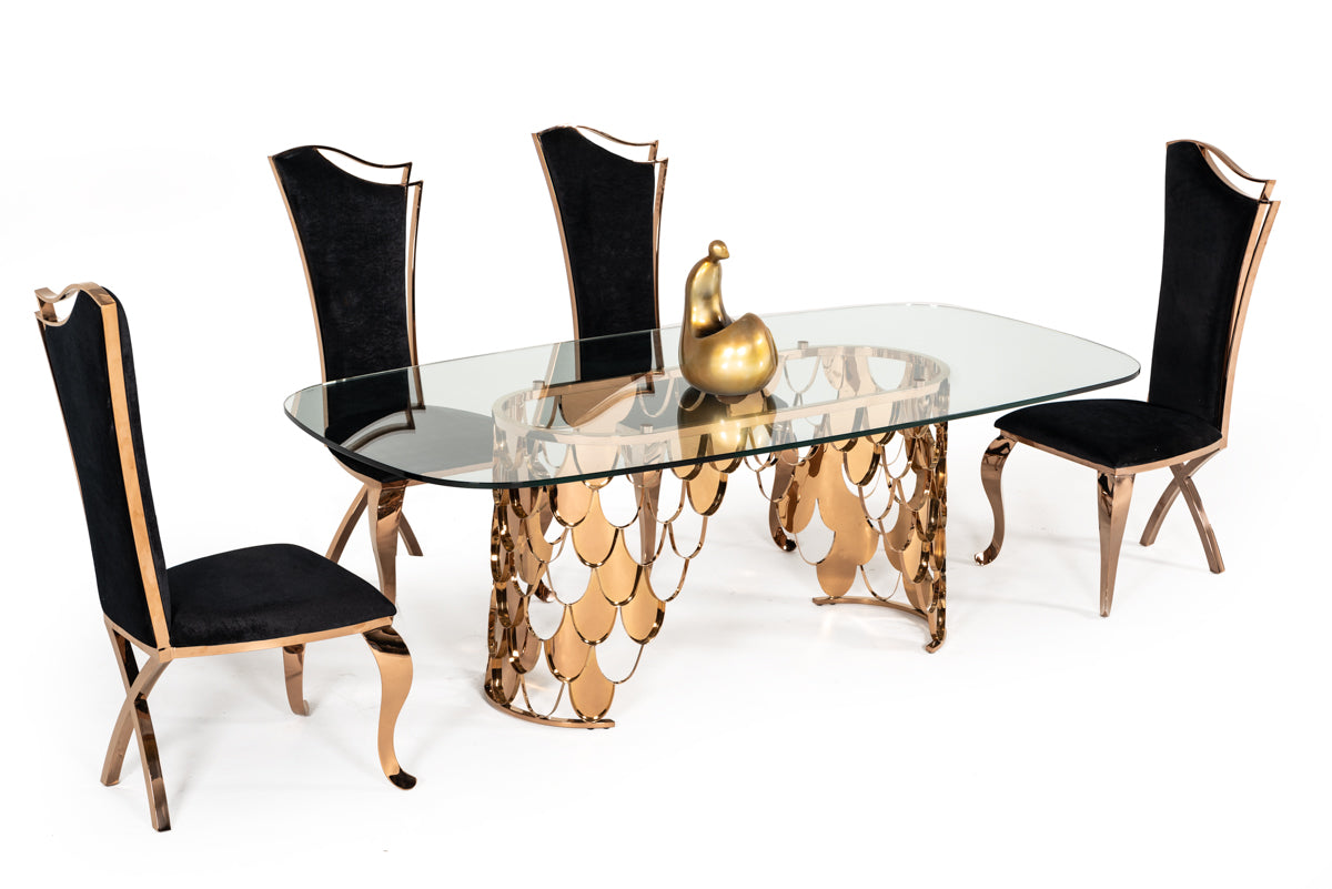 Bonnie Transitional Black Velvet & Rosegold Dining Chair (Set of 2)