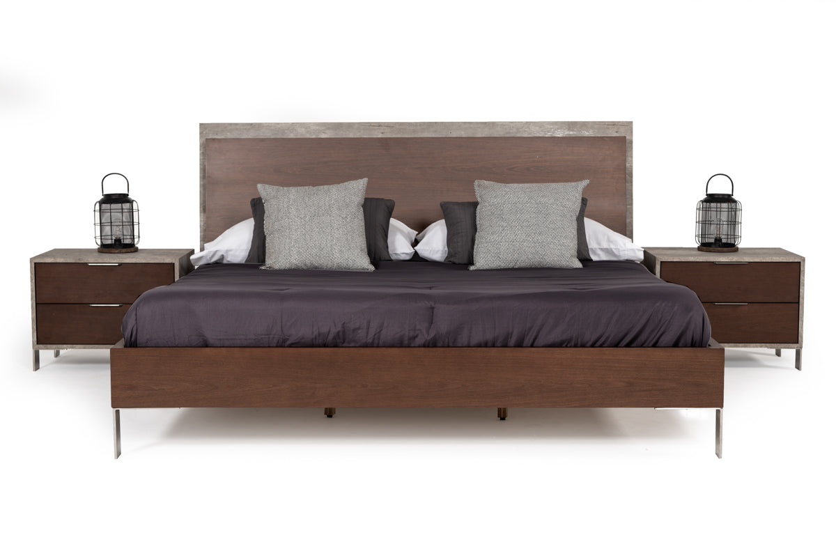 Conner Modern Dark Walnut & Faux Concrete Bed
