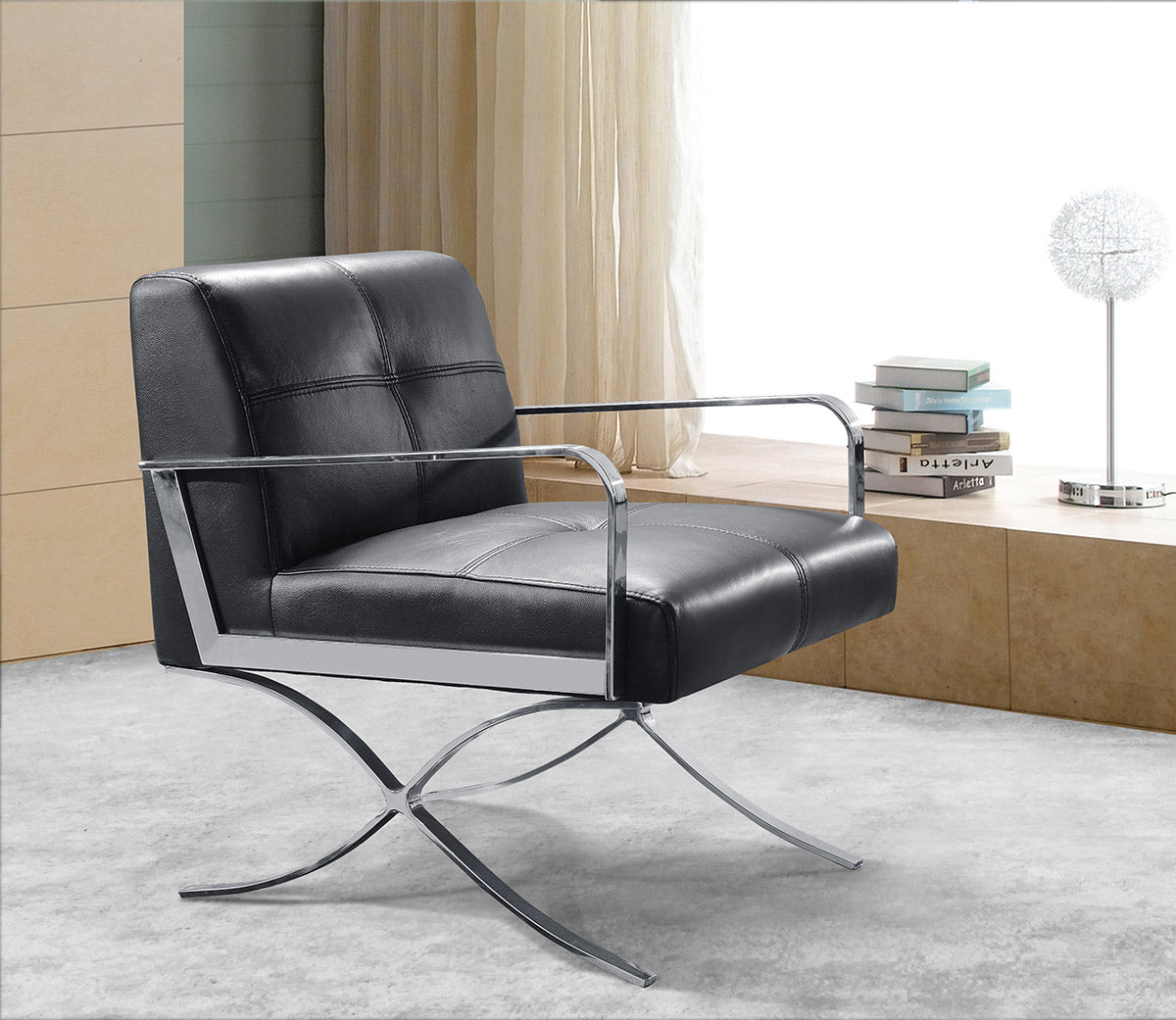 Delano Modern Black Leather Lounge Chair