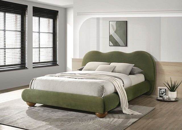 Furniture of America Finamore Bed Olive Green Velvet