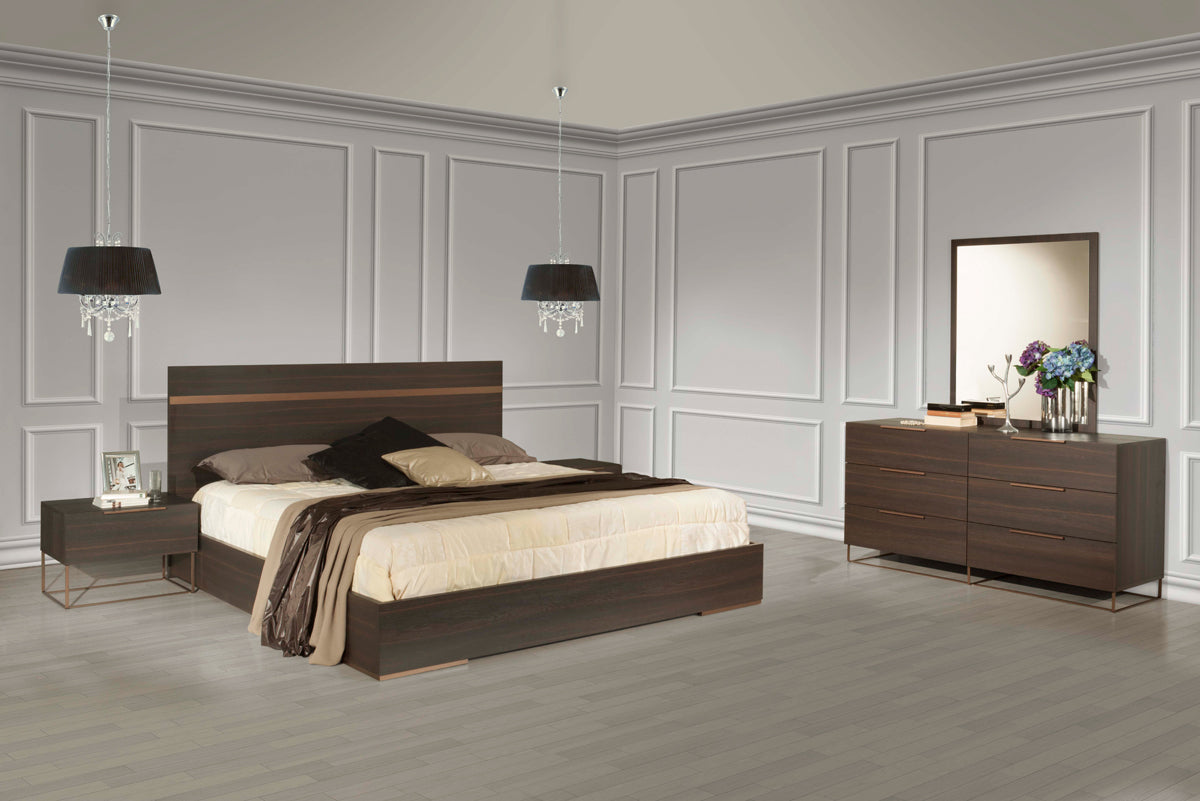 Queen Benzon Italian Modern Dark Rovere Bedroom Set