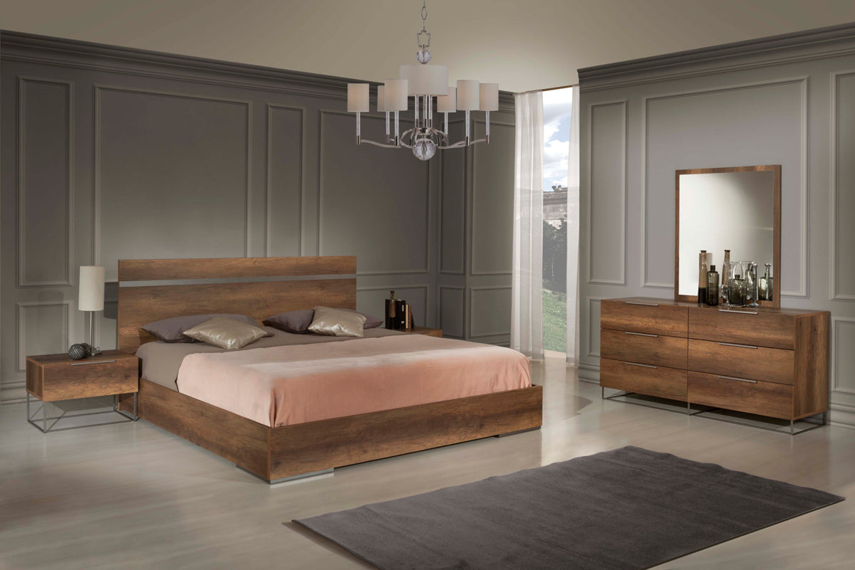 Eastern King Lorenzo Italian Modern Walnut Bedroom Set