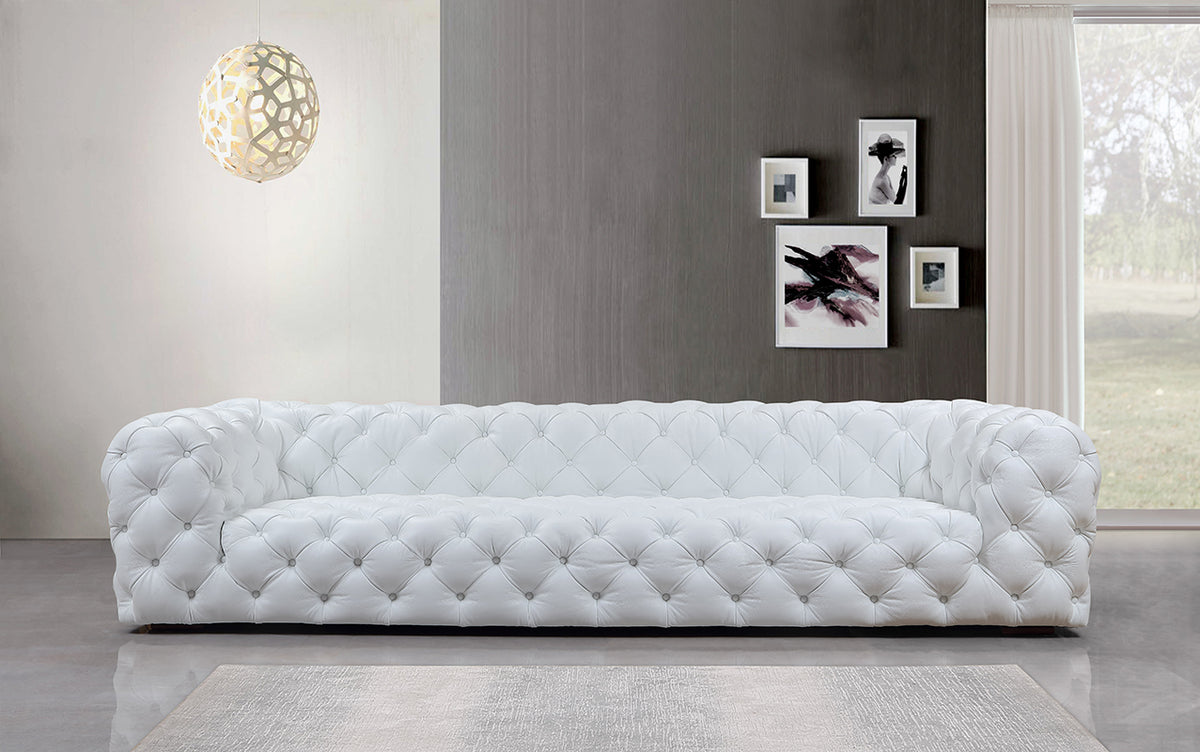 Divani Casa Dexter Transitional White Full Italian Leather Sofa