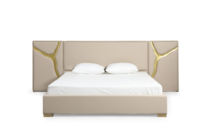 Aspen Glam Beige Bonded Leather & Gold Bed