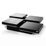 Horizon Modern Black Crocodile Coffee Table with Pull Out Squares