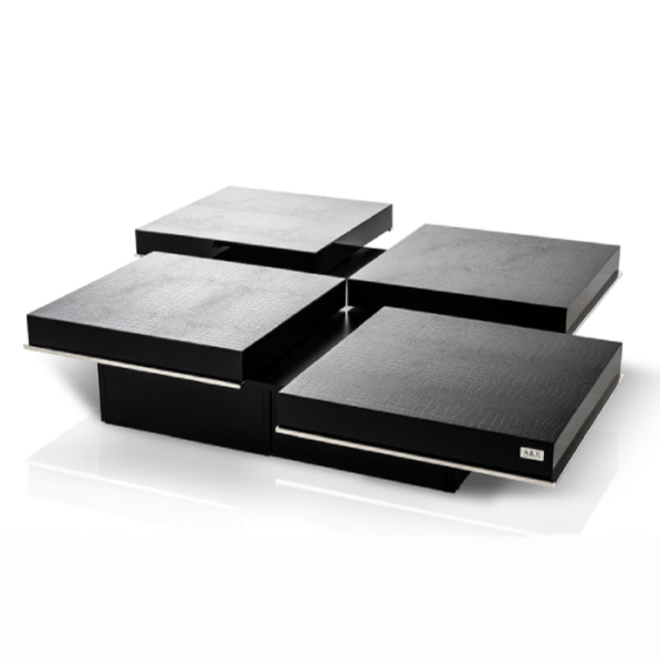 Horizon Modern Black Crocodile Coffee Table with Pull Out Squares