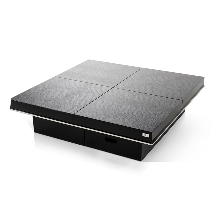 Horizon Modern Black Crocodile Coffee Table with Pull Out Squares
