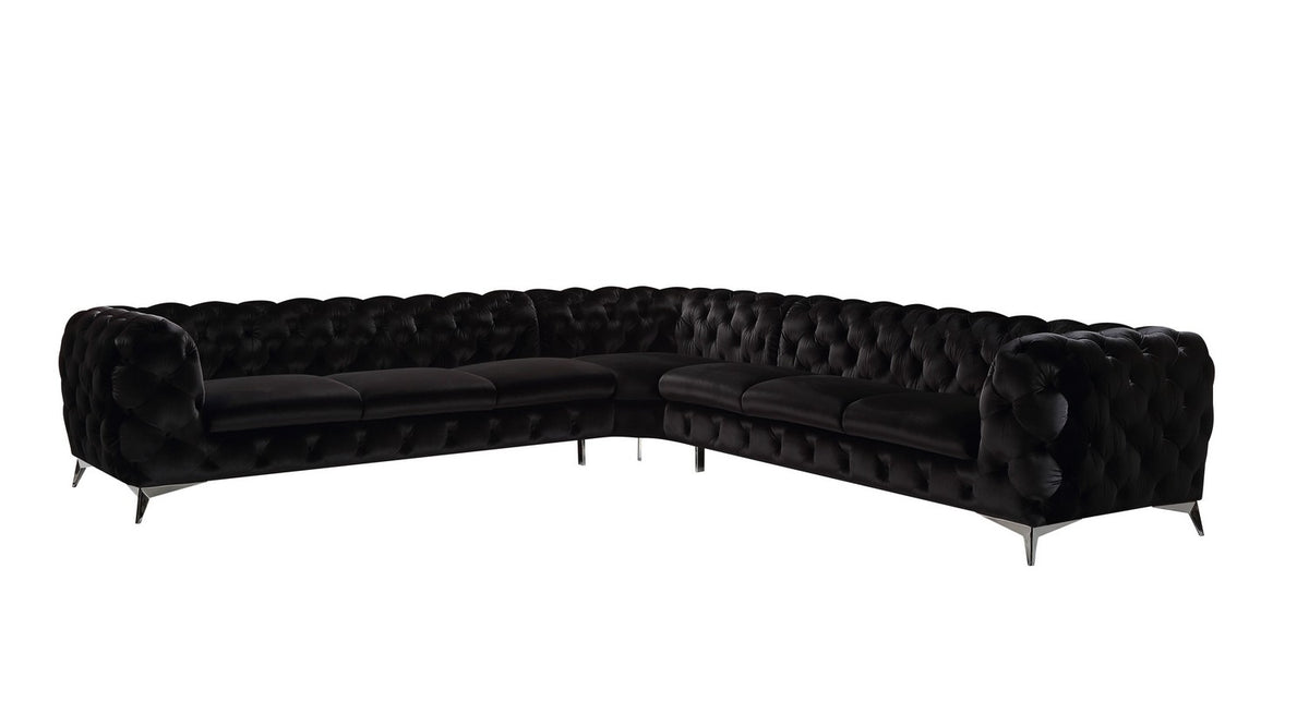 Delilah Glam Black Fabric Sectional Sofa