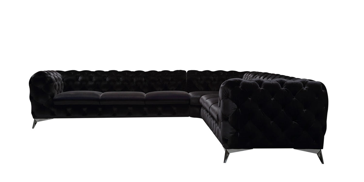 Delilah Glam Black Fabric Sectional Sofa
