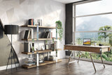 Brewer Modern Walnut Glass & Stainless Steel Bookshelf