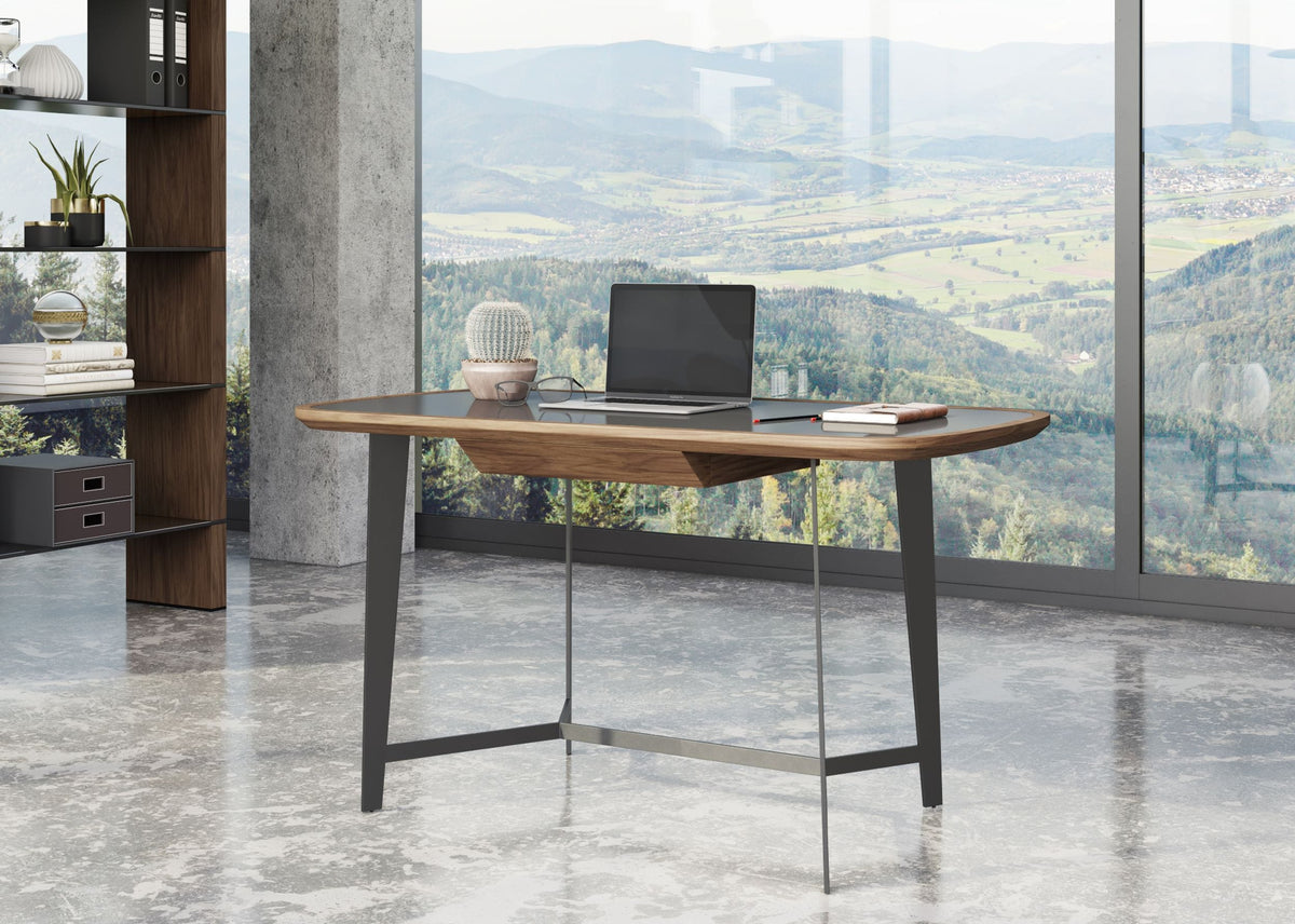 Girard Modern Walnut & Black Glass Desk