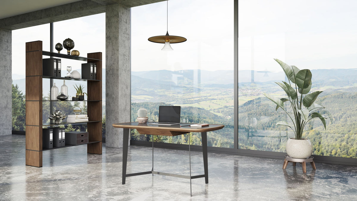 Girard Modern Walnut & Black Glass Desk