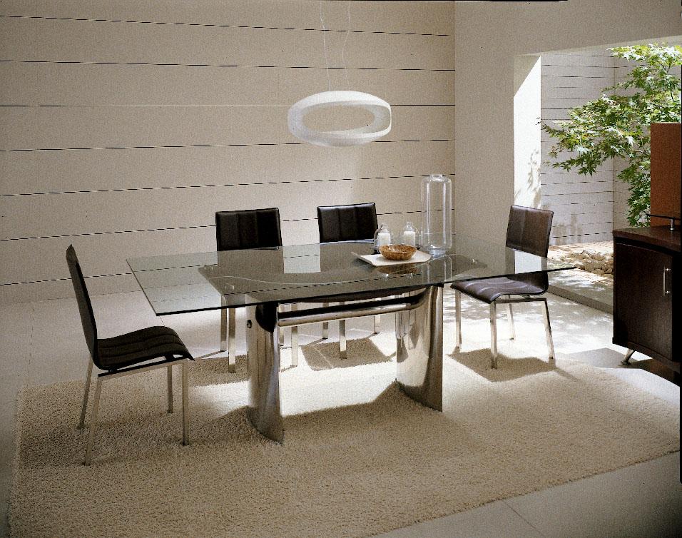 Waves Collection Modern Glass w/Chrome Stainless Steel Dining Table
