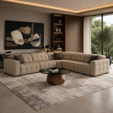 Carney Modern Beige Leather Sectional Sofa + 3 Recliners