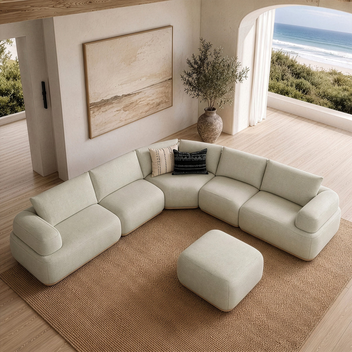 Evans Contemporary Off-White Fabric Modular Sectional Sofa