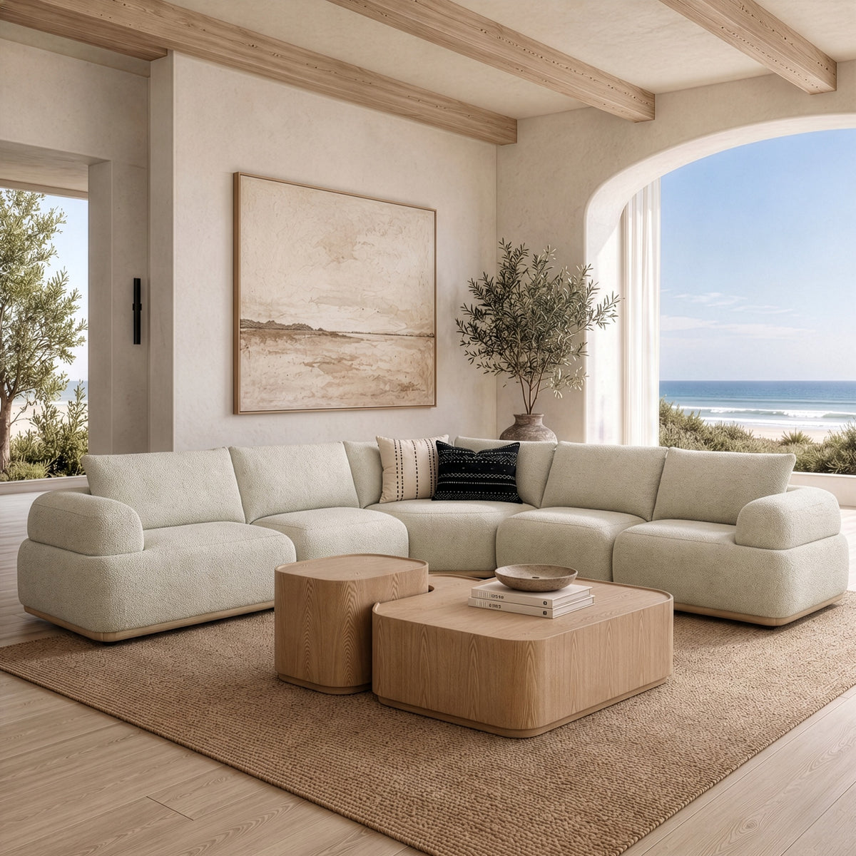 Evans Contemporary Off-White Fabric Modular Sectional Sofa
