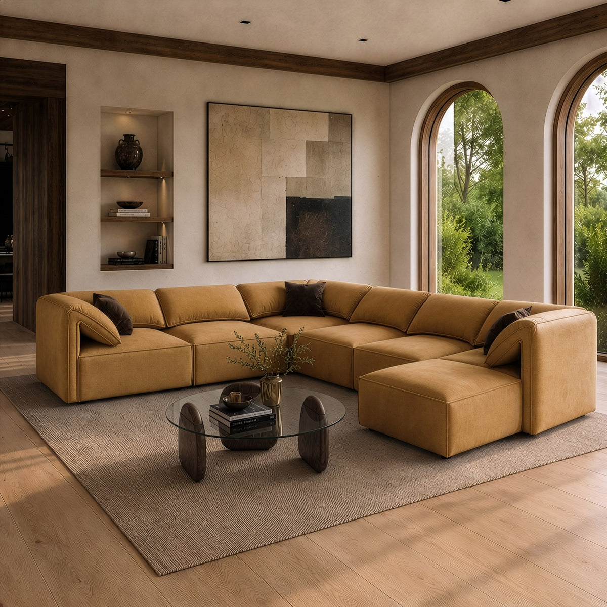 Gene Modern Ochre Fabric 7-Piece Modular Sectional Sofa