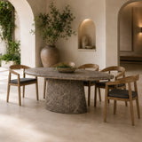 Jaya Modern Faux Marble Concrete Oval Dining Table