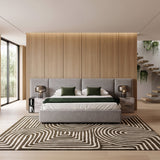 Maranello Modern Grey Fabric Bed with Two Nightstands