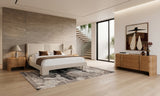 Newhart Modern Beige Fabric + Natural Oak 4-Piece Bedroom Set