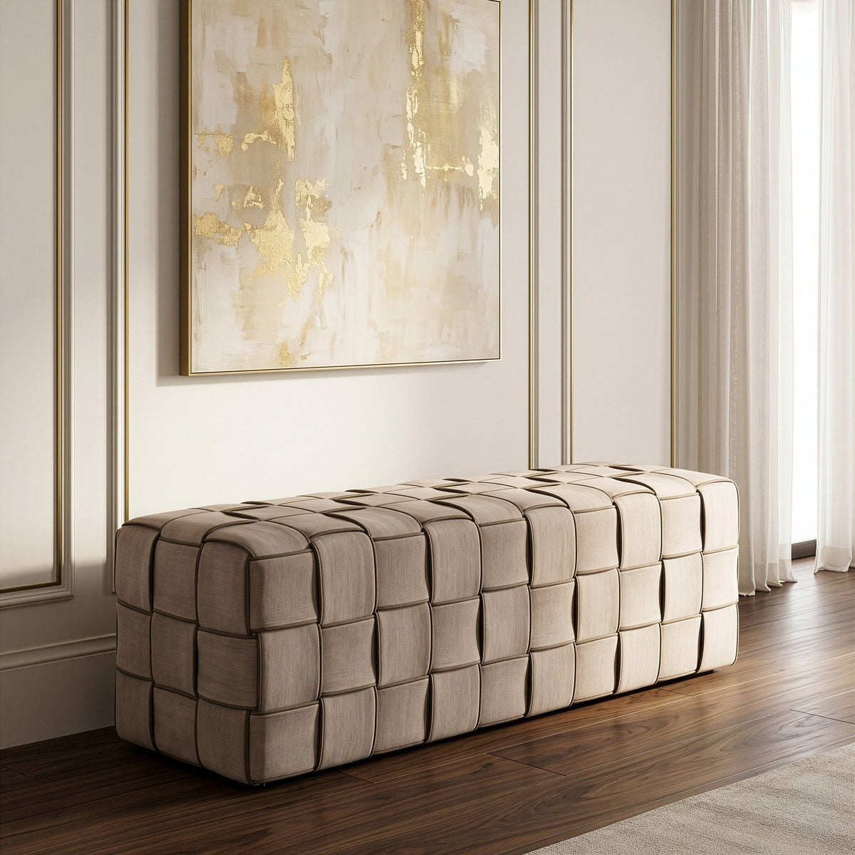 Rousey Modern Taupe Fabric Bench