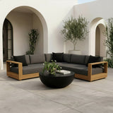 Santorini Outdoor Grey Olefin Fabric + Natural Teak Sectional Sofa