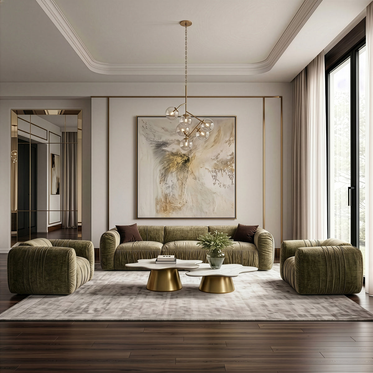 Siegal Modern Olive Green Fabric Sofa