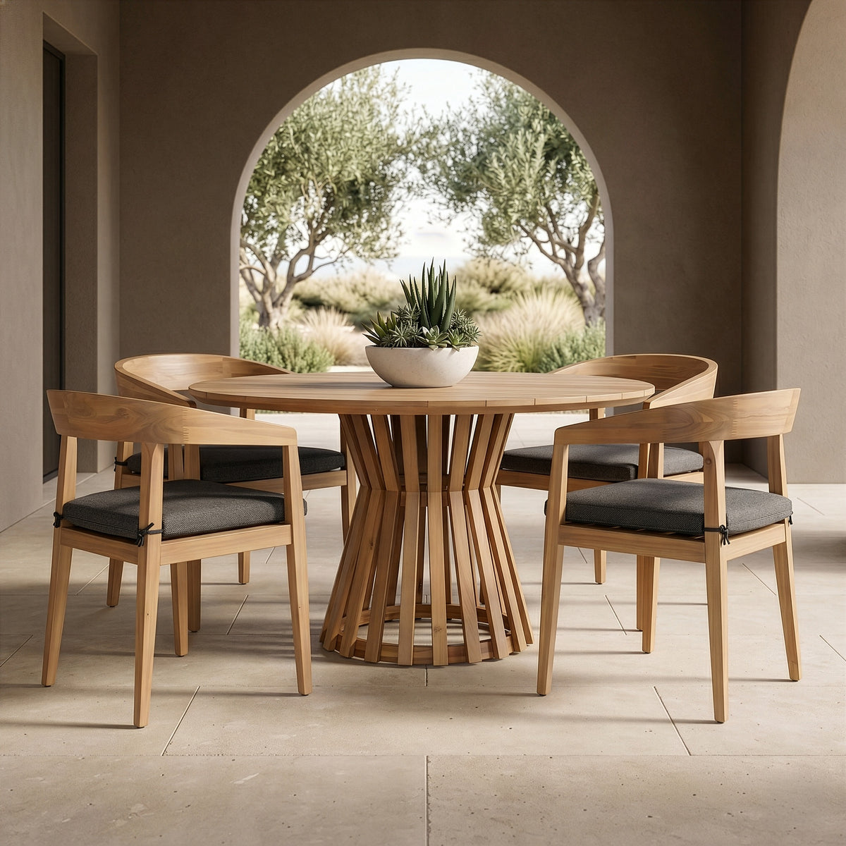 Sintra Outdoor Grey + Eucalyptus Round Dining Table Set