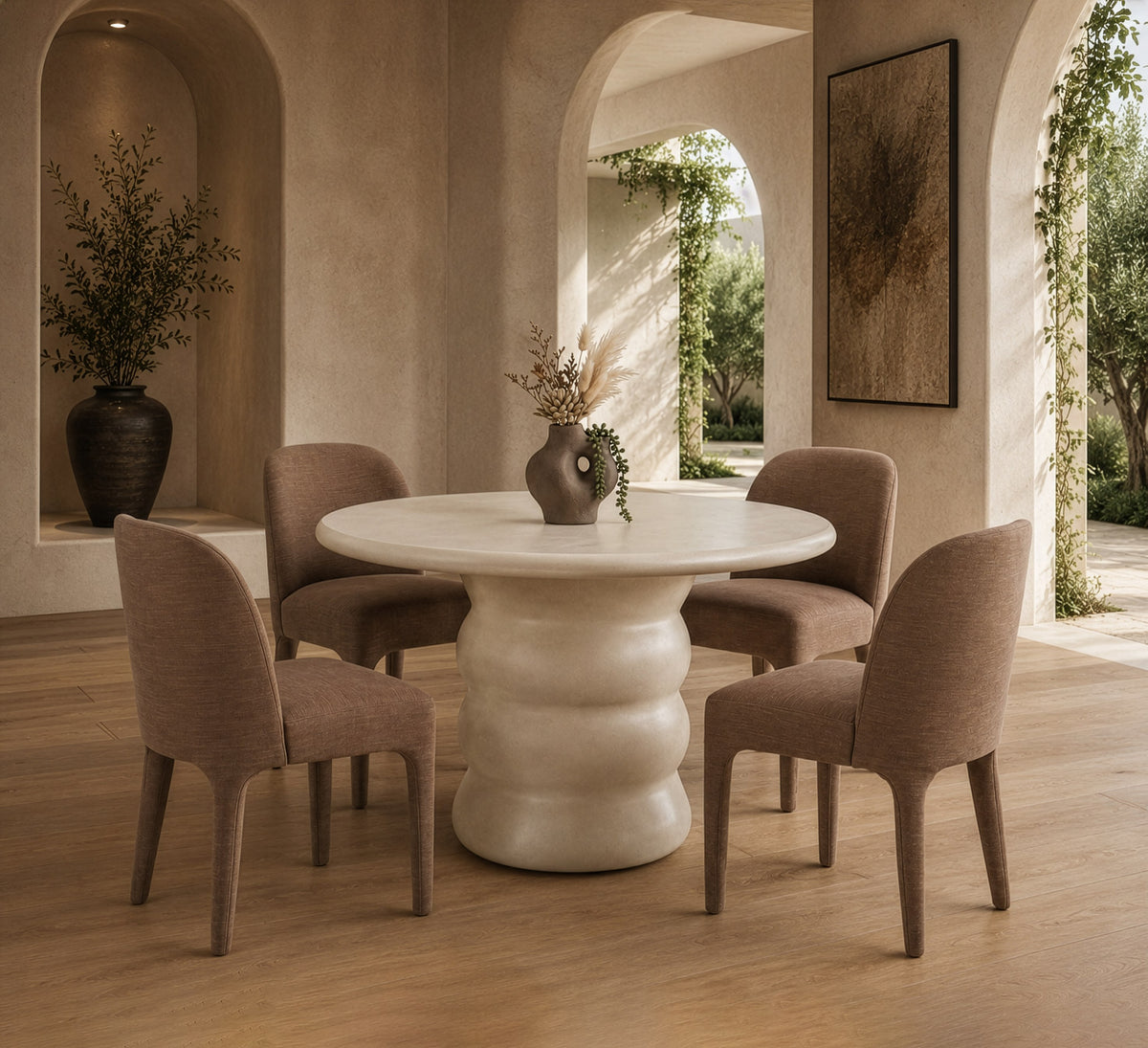 Sosso Modern Beige Round Fiberform Dining Table