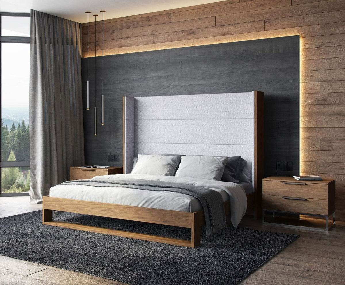 Heloise Contemporary Grey Fabric & Walnut Trim Bed