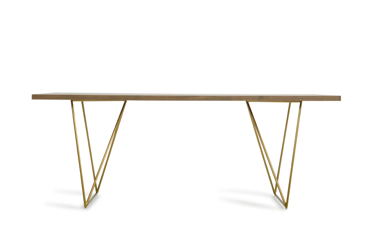 Marcia Mid-Century Tobacco and Antique Brass Dining Table