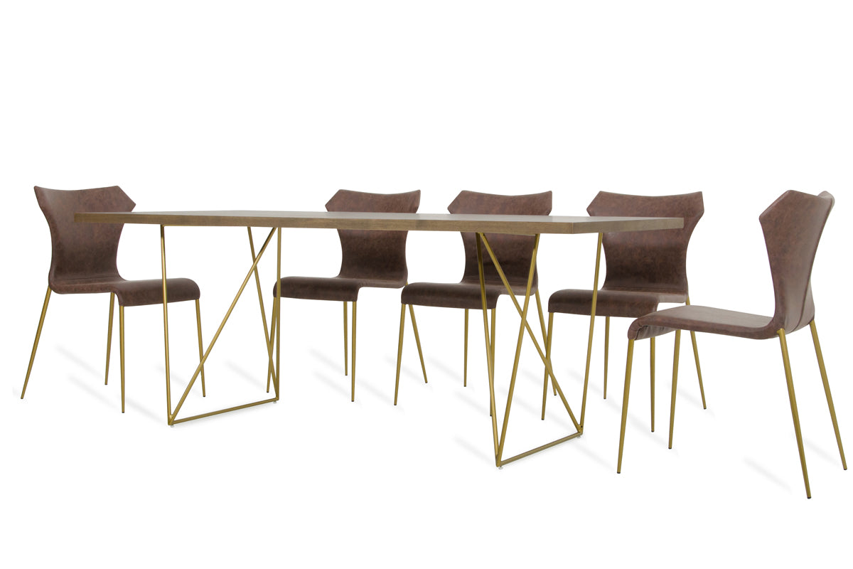 Marcia Mid-Century Tobacco and Antique Brass Dining Table