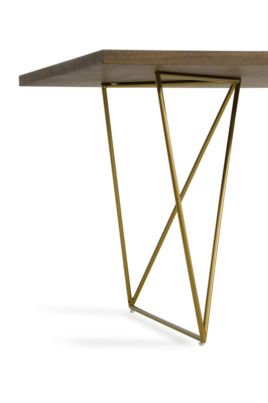 Marcia Mid-Century Tobacco and Antique Brass Dining Table