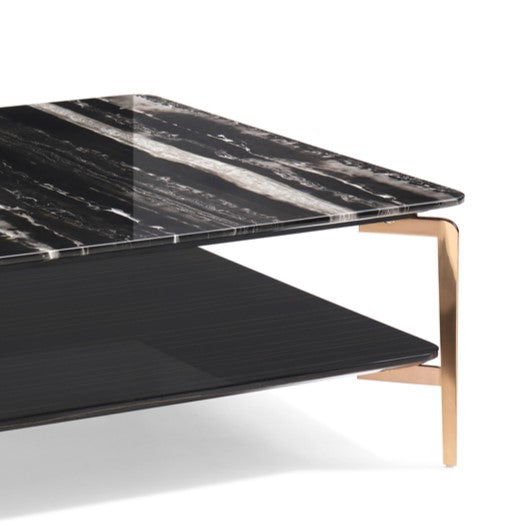 Dorian Modern Black Marble & Ebony Square Coffee Table