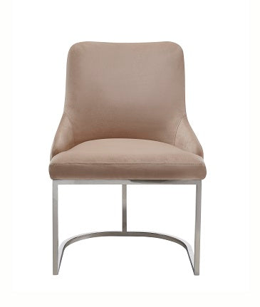Daria Modern Beige Velvet and Stainless Steel Dining Chair Set of 2