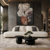 Falcone Contemporary Off-White + Grey Bonded Leather Curved Sectional Sofa