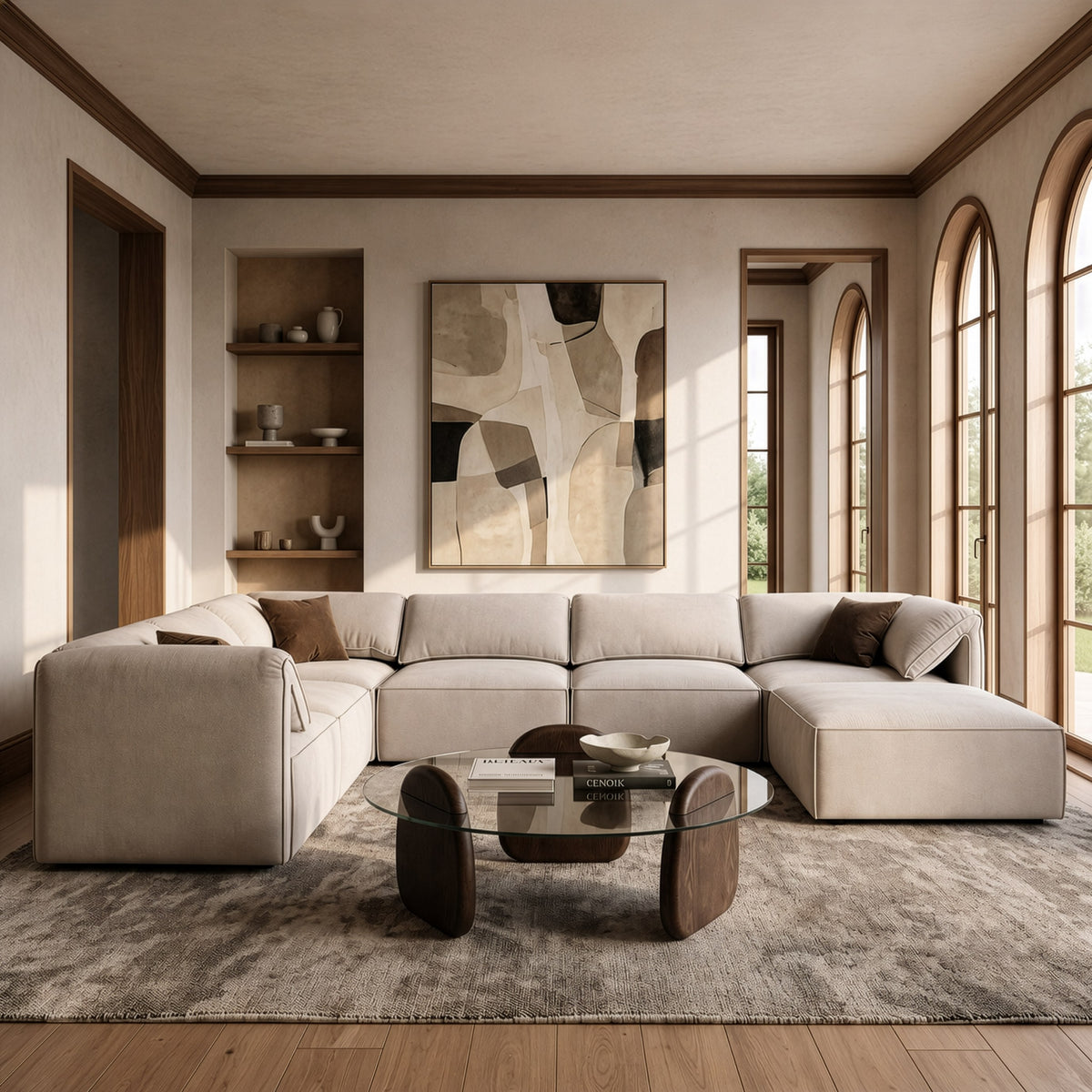 Gene Modern Light Grey Fabric Modular Sectional Sofa-7-Piece Sectional