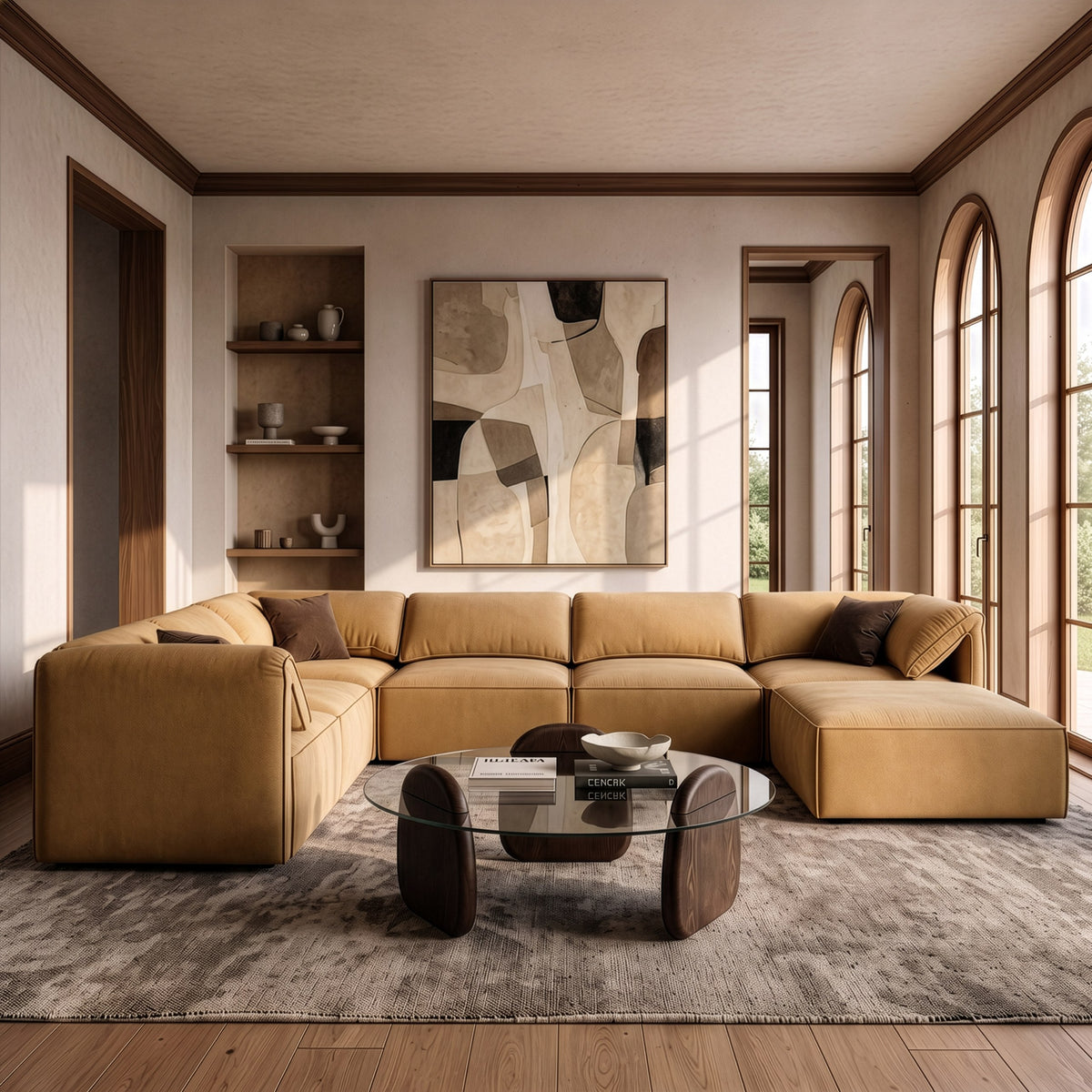 Gene Modern Ochre Fabric 7-Piece Modular Sectional Sofa