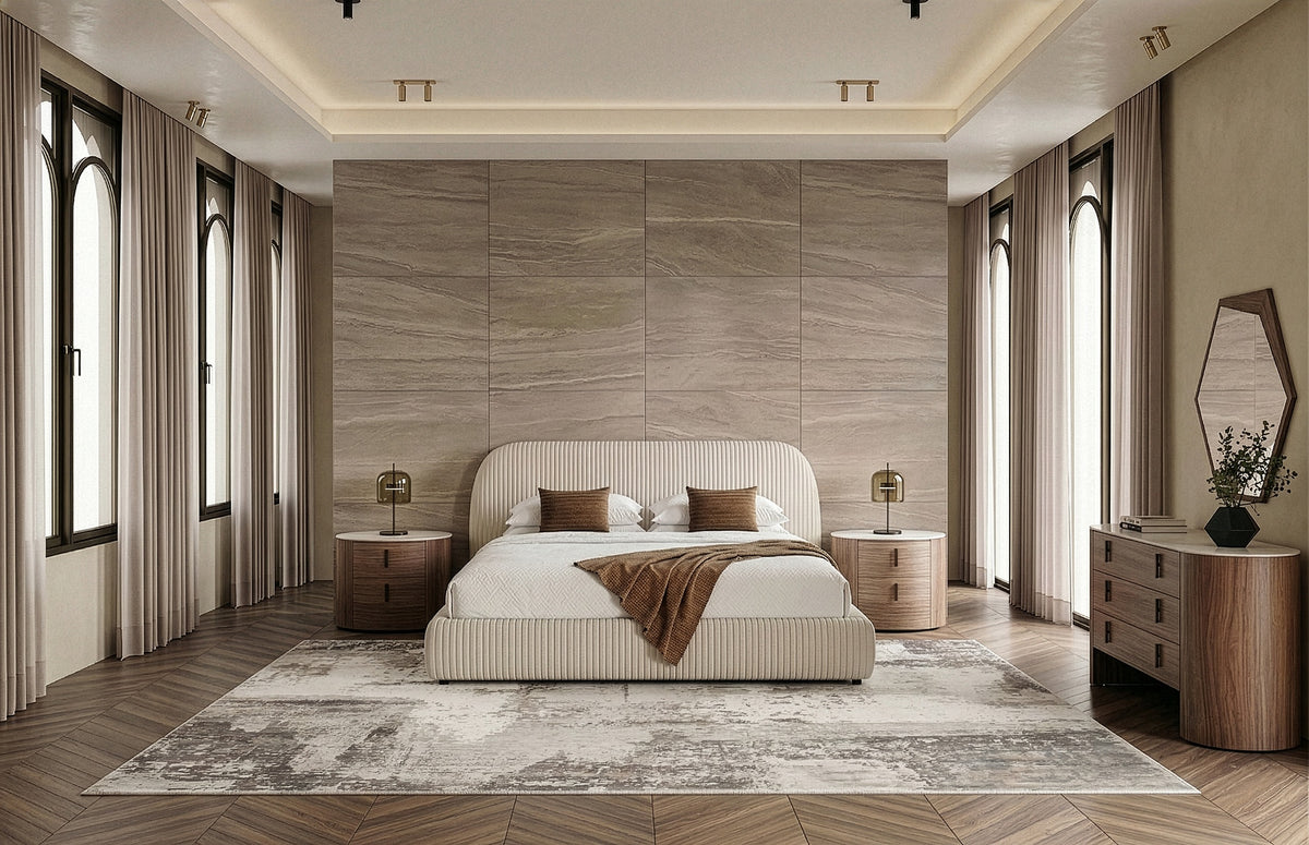 Hortman Modern Beige Velvet Bed