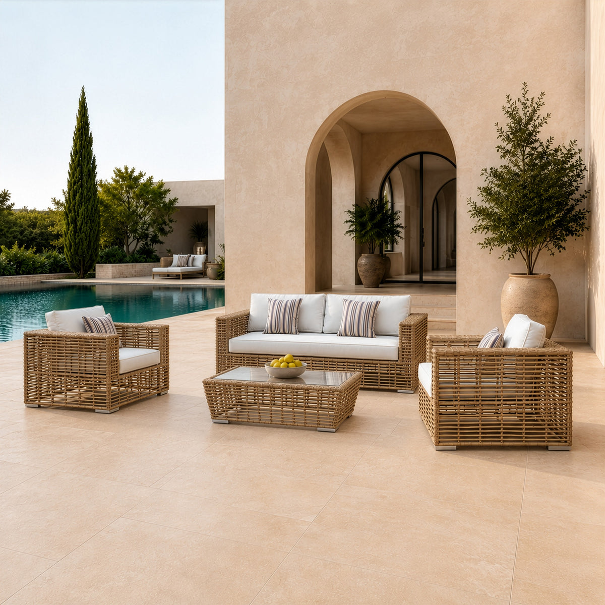 Ko Tao Outdoor Beige + Wicker Sofa Set