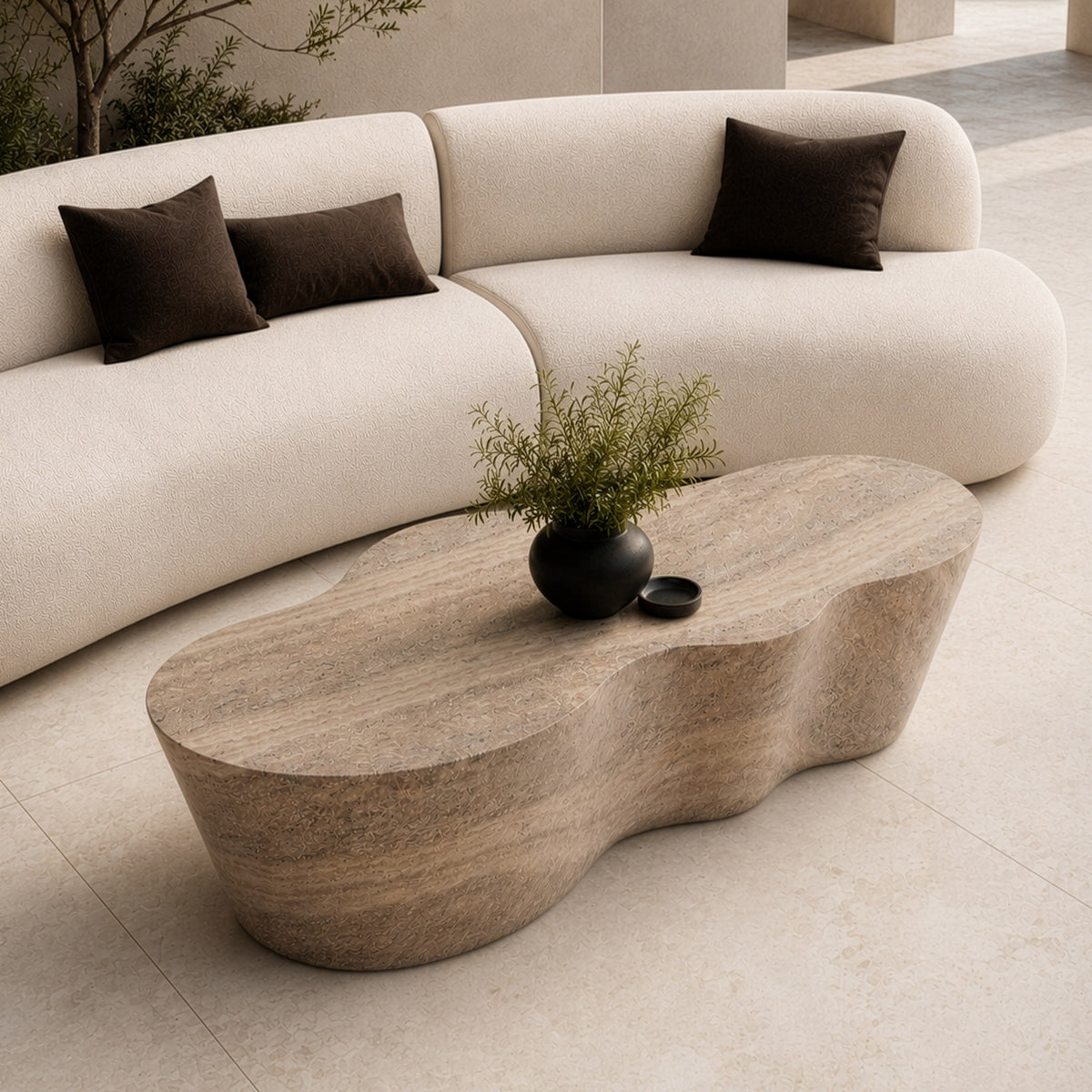 Meru Modern Faux Travertine Concrete Coffee Table