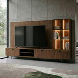 Raskin Contemporary Walnut Entertainment Center with LED Lighting