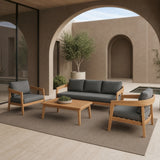 Sintra Outdoor Grey Fabric + Eucalyptus Sofa Set
