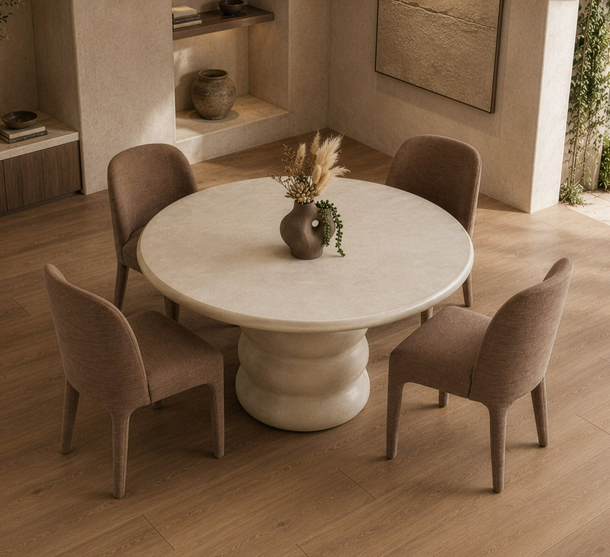 Sosso Modern Beige Round Fiberform Dining Table