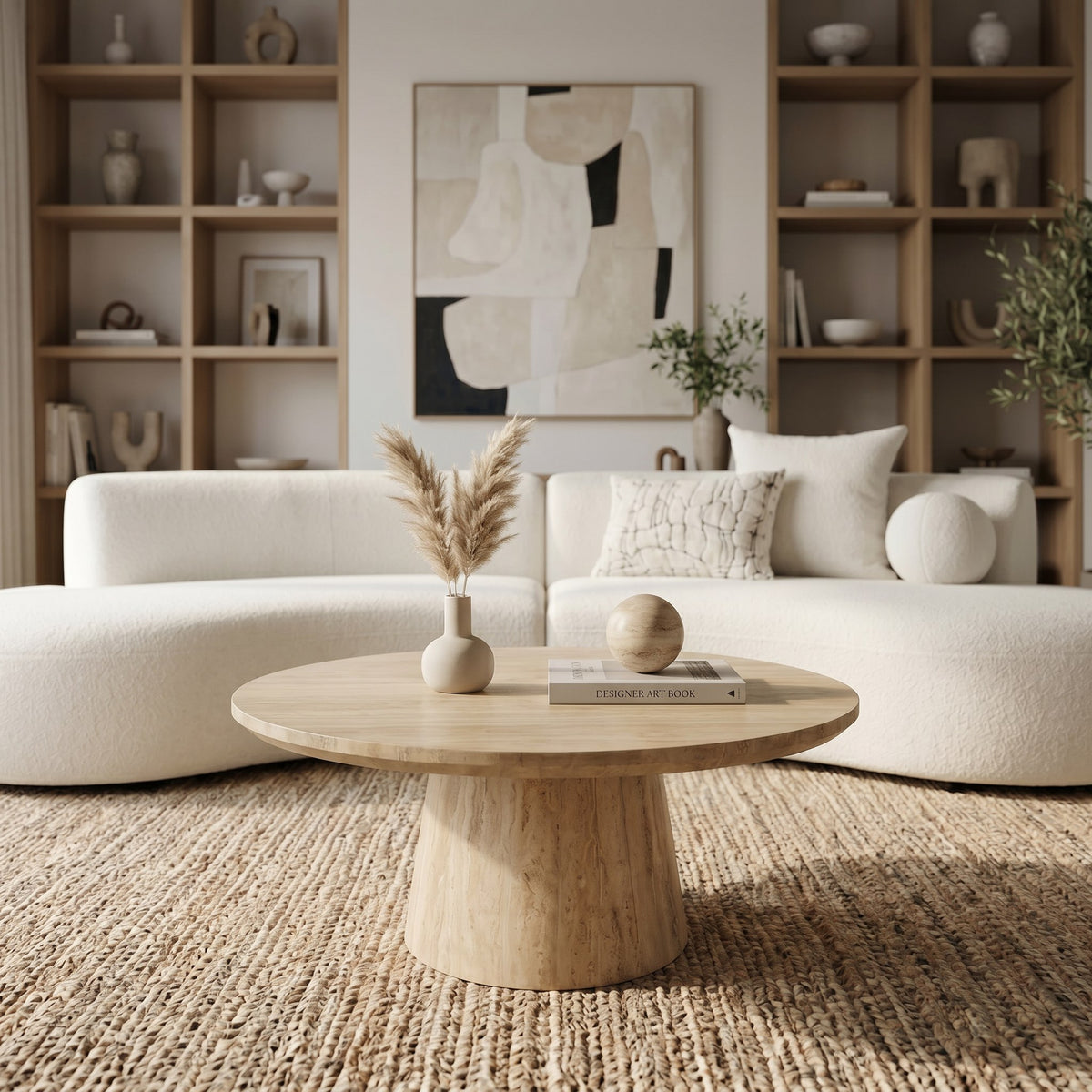 Velma Modern Travertine Marble Coffee Table
