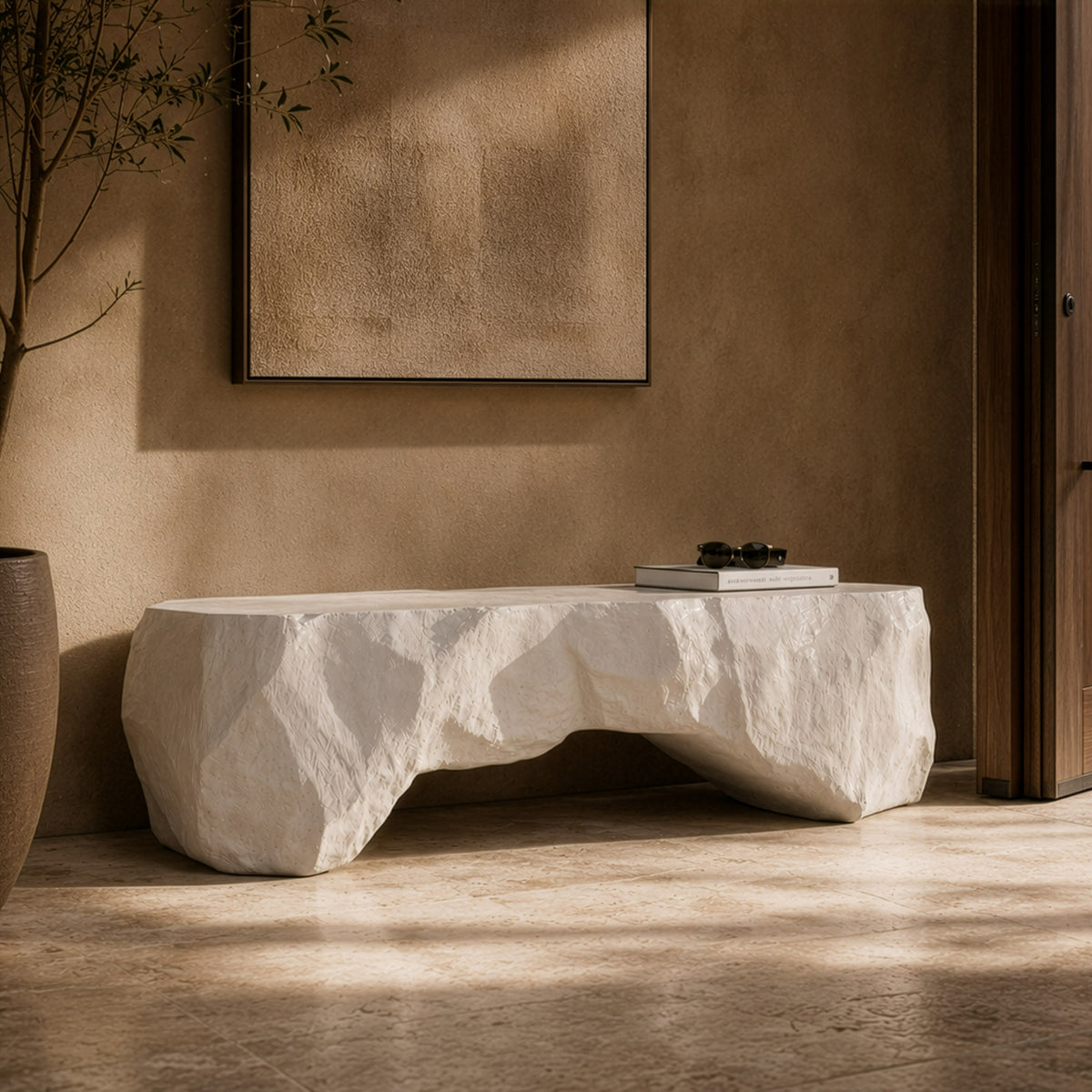 Kamet Modern Cream Concrete Bench