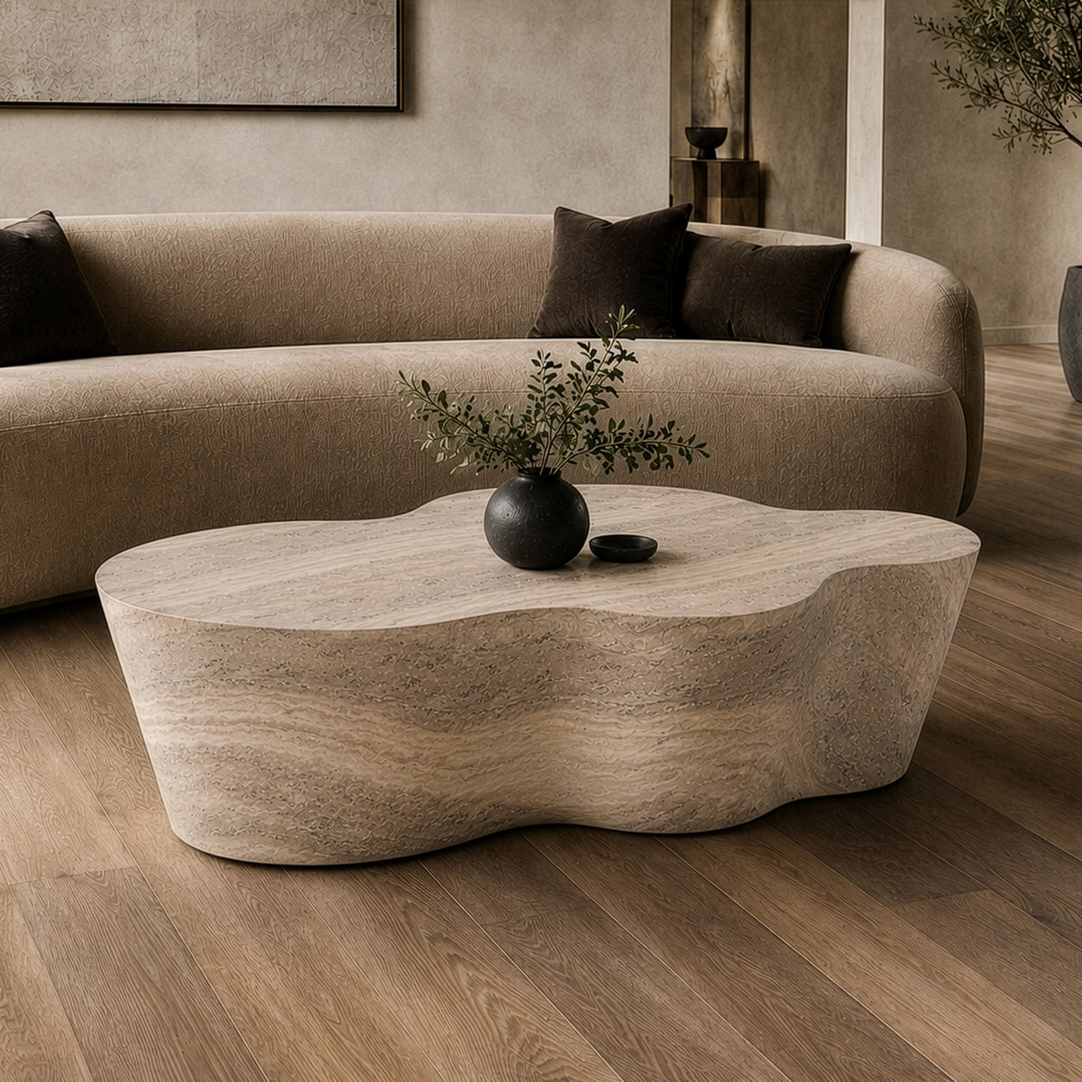Meru Modern Faux Travertine Concrete Coffee Table