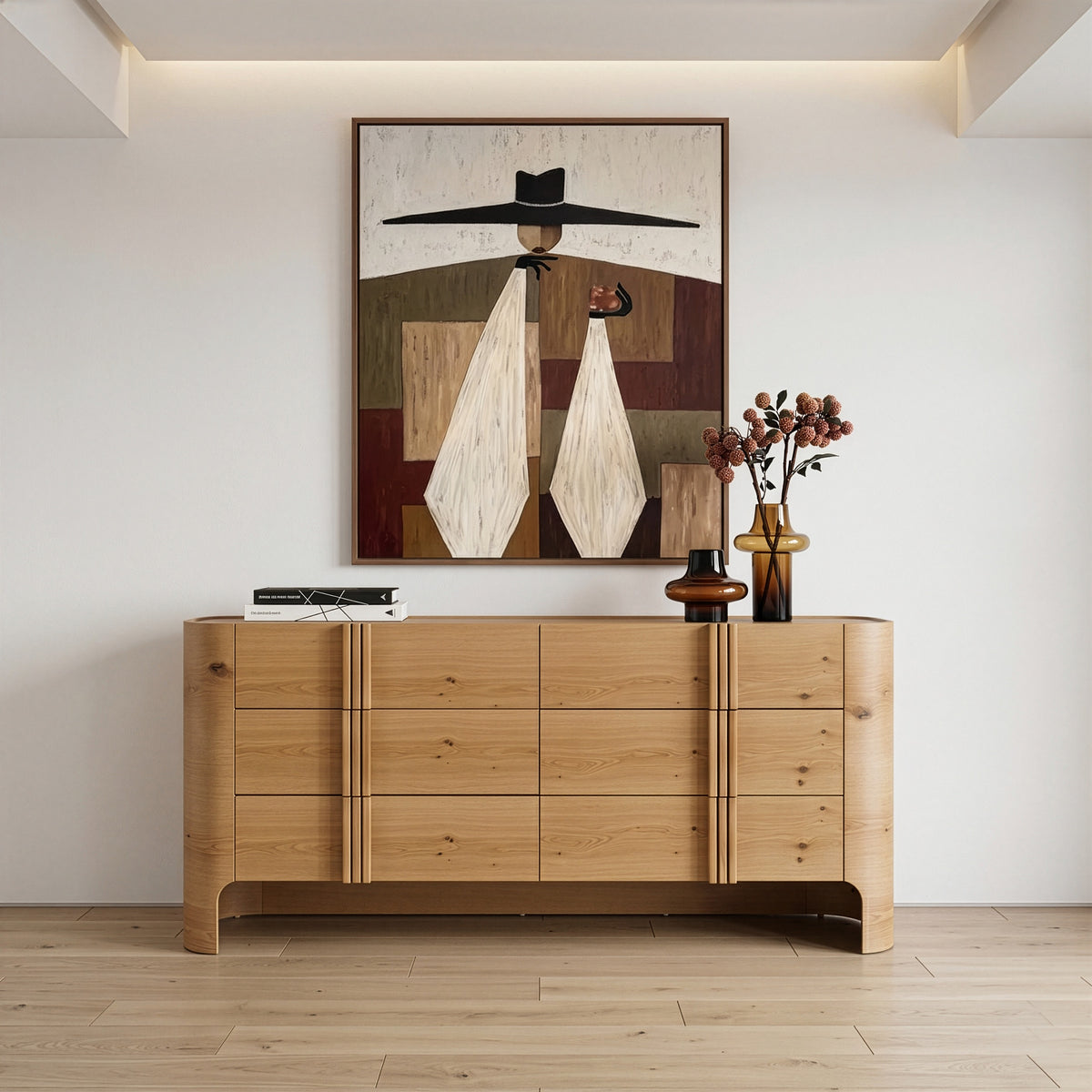 Newhart Modern Beige Fabric + Natural Oak 4-Piece Bedroom Set
