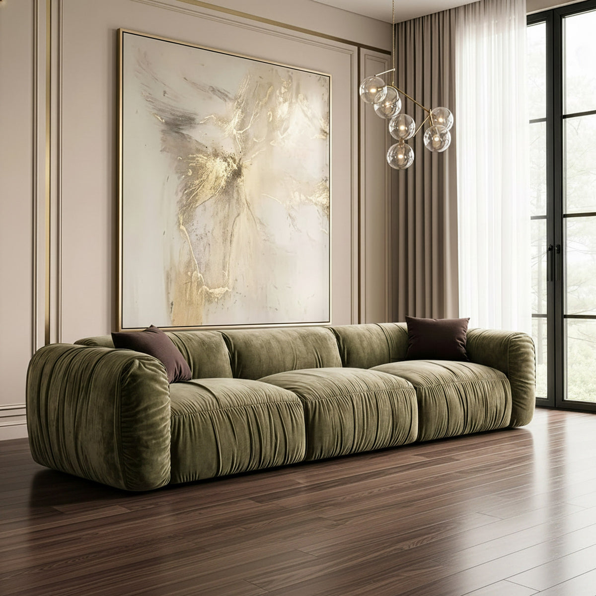 Siegal Modern Olive Green Fabric Sofa